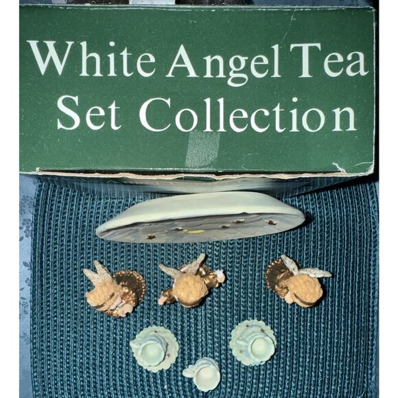 1995 Young’s White Angel Tea Set Collection Miniature Figurines w/ Box Preowned - Picture 3 of 7